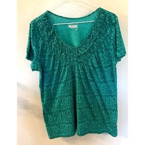 NWOT Basic Editions Women's Classic Fit Teal Floral Tee Size Large